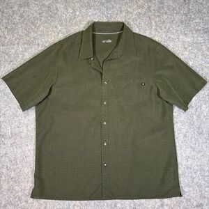 Marmot Button Down Shirt Mens XL Olive Green Short Sleeve Textured Hiking STAIN